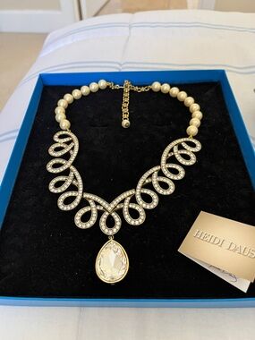 Heidi Daus Gold-Tone Pearl and Crystal Teardrop Statement Necklace